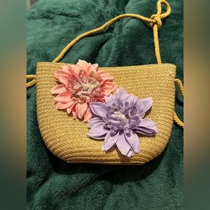 Lovely Medium Straw Bucket Bag Purse - Raffia Handbag with Flowers